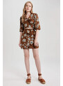 DEFACTO Printed V-Neck Tie Short Sleeve Blouse