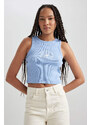 DEFACTO Fitted Printed Crew Neck Ribbed Camisole Crop Top