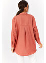 armonika Women's Salmon Oversize Long Basic Shirt