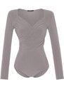 Trendyol Mink Waistband Draped Detailed Fitted/Sleeping Elastic Snaps Knitted Bodysuit