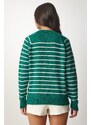 Happiness İstanbul Women's Dark Green Ecru Buttoned Collar Knitwear Sweater