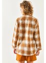 Olalook Dámská béžová košile s jednou kapsou tlustá kostkovaná dřevorubecká košile