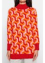 Trendyol červený vzorovaný pletený svetr