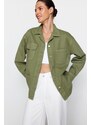 Trendyol Khaki Pocket Detailní oversize džínová košilová bunda