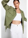 Trendyol Khaki Pocket Detailní oversize džínová košilová bunda