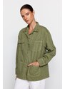 Trendyol Khaki Pocket Detailní oversize džínová košilová bunda