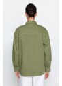 Trendyol Khaki Pocket Detailní oversize džínová košilová bunda