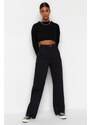 Trendyol černá kapsa detailní džíny s vysokým pasem a širokými nohavicemi
