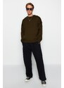 Trendyol Khaki Oversize Fit Wide Fit Crew Neck Piping Detailed Knitwear Sweater