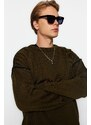 Trendyol Khaki Oversize Fit Wide Fit Crew Neck Piping Detailed Knitwear Sweater