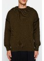Trendyol Khaki Oversize Fit Wide Fit Crew Neck Piping Detailed Knitwear Sweater
