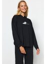 Trendyol Black Cotton Cat Printed Sweatshirt-Pants Knitted Pajamas Set