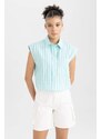 DEFACTO Cool Crop Top Shirt Collar Striped Poplin Sleeveless Shirt