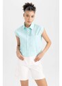 DEFACTO Cool Crop Top Shirt Collar Striped Poplin Sleeveless Shirt