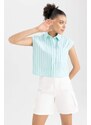 DEFACTO Cool Crop Top Shirt Collar Striped Poplin Sleeveless Shirt