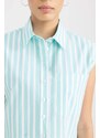 DEFACTO Cool Crop Top Shirt Collar Striped Poplin Sleeveless Shirt