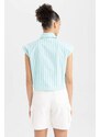 DEFACTO Cool Crop Top Shirt Collar Striped Poplin Sleeveless Shirt