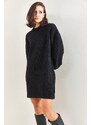 Bianco Lucci Women's Sleeves Patterned Ribbed Knitwear Tunic Sweater Dress