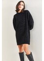 Bianco Lucci Women's Sleeves Patterned Ribbed Knitwear Tunic Sweater Dress