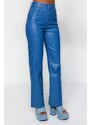 Trendyol Modré lesklé metalické tištěné džíny s vysokým pasem