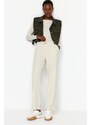 Trendyol Stone Straight Cut Elastic Waist Woven Trousers