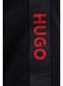 Bavlněná mikina HUGO černá barva, s kapucí, s aplikací
