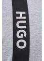 Bavlněná mikina HUGO šedá barva, s kapucí, s aplikací