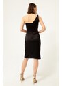 Lafaba Women's Black One-Shoulder Midi Satin Evening Dress