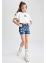 DEFACTO Girl Mom Fit Ripped Detailed Shorts