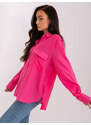 Fashionhunters Tmavě růžová volná lněná košile pro ženy