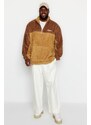 Trendyol Camel Unisex Plus Size Oversize/Wide Fit Color Block Embroidered Plush Sweatshirt