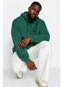 Trendyol Green Plus Size Basic Comfortable Hooded Labeled Fleece Cotton Sweatshirt