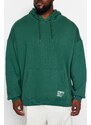 Trendyol Green Plus Size Basic Comfortable Hooded Labeled Fleece Cotton Sweatshirt