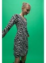 DEFACTO A Cut V-Neck Animal Print Mini Long Sleeve Dress