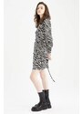 DEFACTO A Cut V-Neck Animal Print Mini Long Sleeve Dress