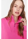 Trendyol Pink Oversize/Wide Zipper High Neck Thick Fleece Knitted Sweatshirt