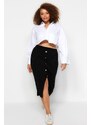 Trendyol Curve Black Gold Button Detailed Corduroy Knit Skirt