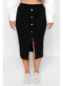 Trendyol Curve Black Gold Button Detailed Corduroy Knit Skirt