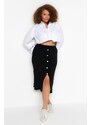 Trendyol Curve Black Gold Button Detailed Corduroy Knit Skirt