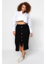 Trendyol Curve Black Gold Button Detailed Corduroy Knit Skirt