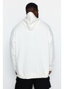 Trendyol Ecru Plus Size Basic Comfortable Hooded Labeled Fleece Cotton Sweatshirt