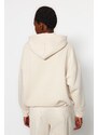 Trendyol Stone Thick Knitted Sweatshirt with Fleece Inside, Tricot Tape Detailed Hoodie
