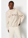 Trendyol Stone Thick Knitted Sweatshirt with Fleece Inside, Tricot Tape Detailed Hoodie