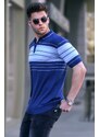 Madmext Men's Navy Blue Polo Collar Zippered T-Shirt 5733