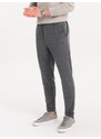 Ombre Clothing Pánské kalhoty s pružným pasem v jemné kostkované barvě - šedé V2 OM-PACP-0120