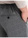 Ombre Clothing Pánské kalhoty s pružným pasem v jemné kostkované barvě - šedé V2 OM-PACP-0120
