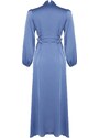 Trendyol modré pasové britské saténové večerní šaty
