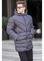 Madmext Men's Gray Hooded Down Jacket 6803