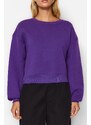 Trendyol Purple Comfort Fit Crop Basic Crew Neck Thick Fleece Knitted Sweatshirt