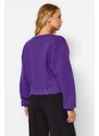 Trendyol Purple Comfort Fit Crop Basic Crew Neck Thick Fleece Knitted Sweatshirt